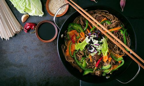 wok dengan isi mi goreng, cocok untuk resep masakan cina