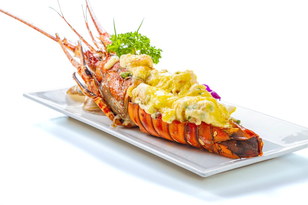 Masakan lobster thermidor disajikan.